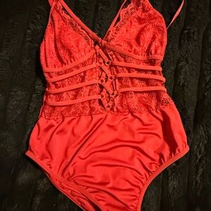 Red Lace Strappy Bodysuit